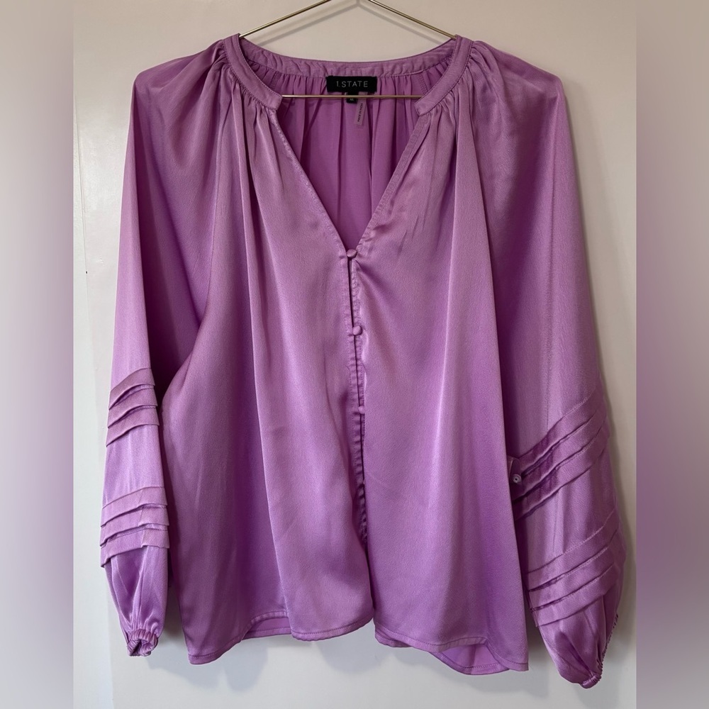 1.STATE| NEW Satin Pink/Purple V-Neck Oversized Flowy Blouse Sz XL NWT